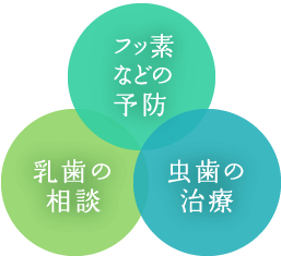 フッ素などの予防 乳歯の相談 虫歯の治療